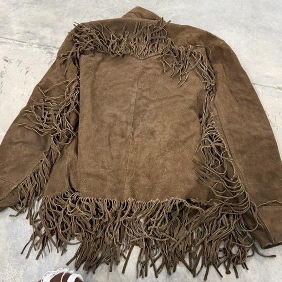 Vintage Brown Suede Leather Fringe Western sears Jacket Cowboy Boho Coat - Picture 8 of 10